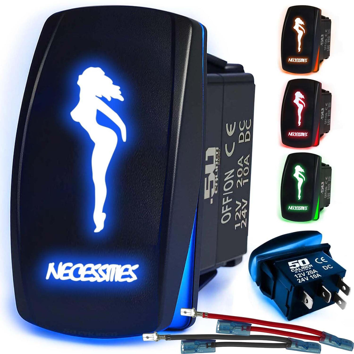 Waterproof Funny Rocker Switch 12v ON/Off, LED Backlit with Etched Design w/Toggle Switch 12v - UTV, Auto, Boat 20A Variation