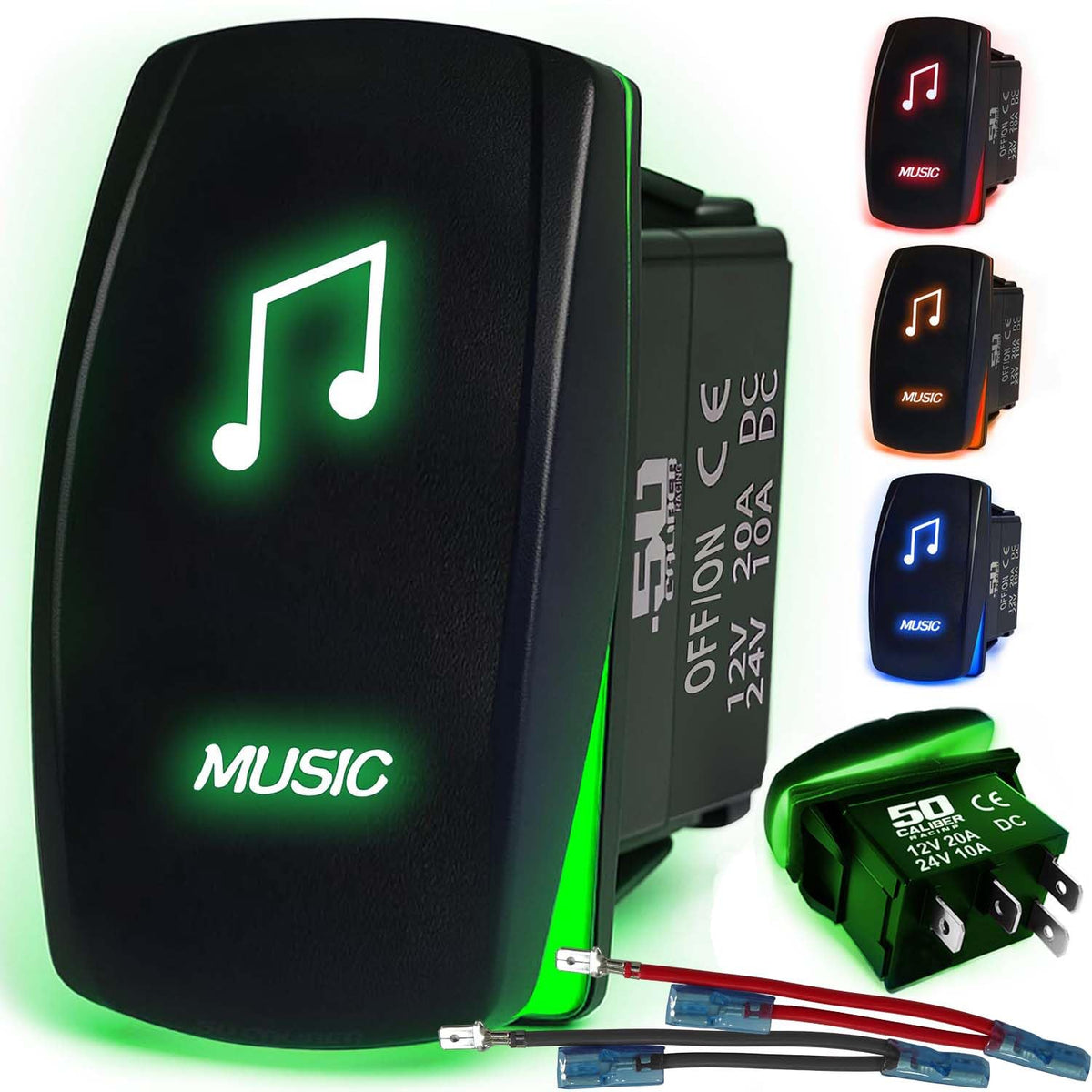 Waterproof Rocker Switch 12v ON/Off, LED Backlit with Etched Design w/Toggle Switch 12v - UTV, Auto, Boat 20A Variation