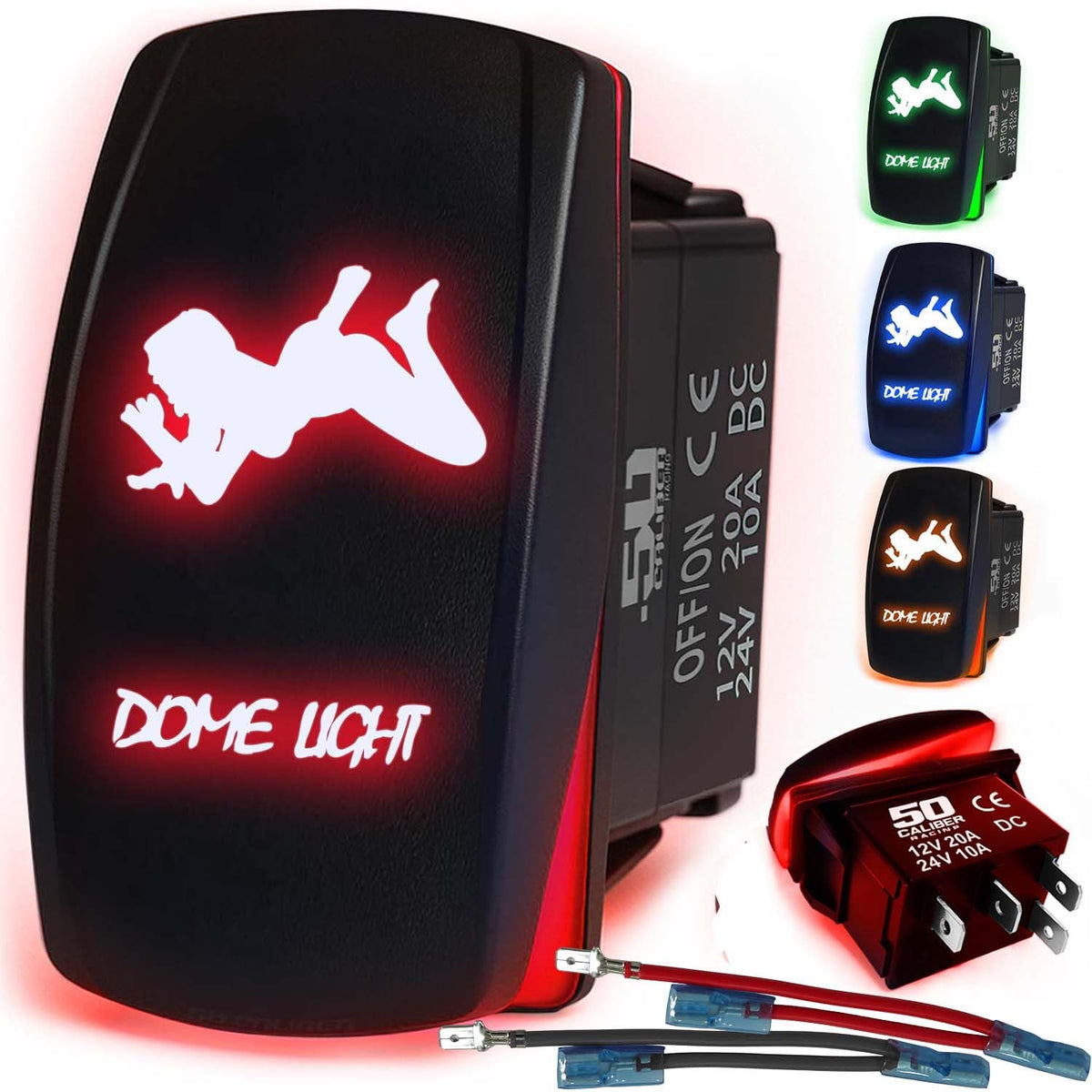Waterproof Funny Rocker Switch 12v ON/Off, LED Backlit with Etched Design w/Toggle Switch 12v - UTV, Auto, Boat 20A Variation