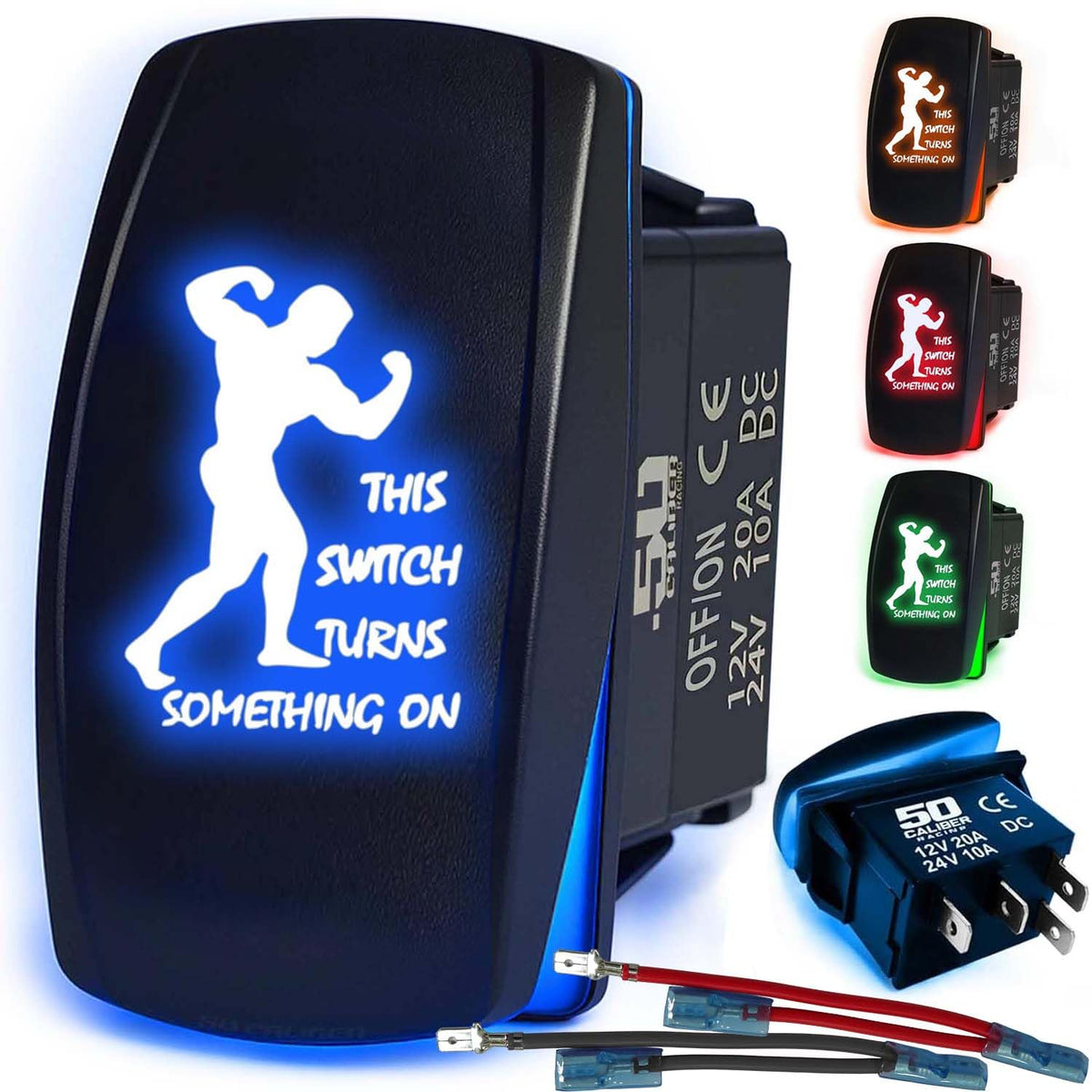 Waterproof Funny Rocker Switch 12v ON/Off, LED Backlit with Etched Design w/Toggle Switch 12v - UTV, Auto, Boat 20A Variation