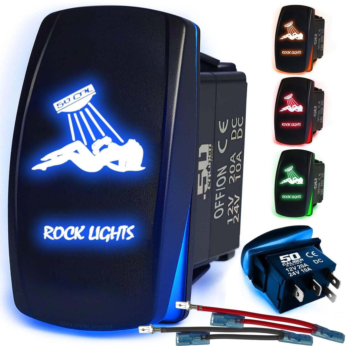Waterproof Funny Rocker Switch 12v ON/Off, LED Backlit with Etched Design w/Toggle Switch 12v - UTV, Auto, Boat 20A Variation