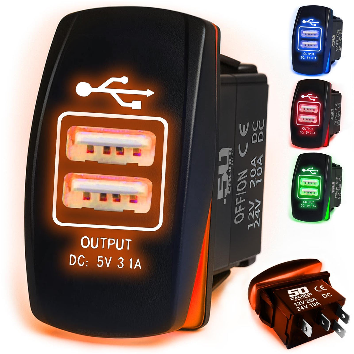 Waterproof Rocker Switch 12v ON/Off, LED Backlit with Etched Design w/Toggle Switch 12v - UTV, Auto, Boat 20A Variation
