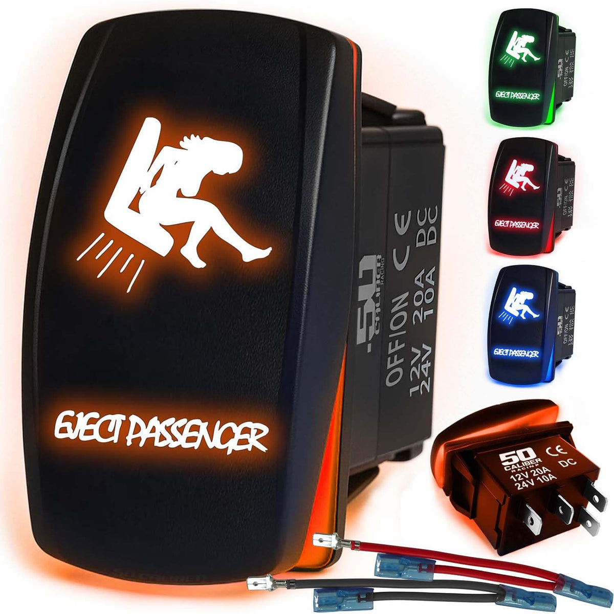 Waterproof Funny Rocker Switch 12v ON/Off, LED Backlit with Etched Design w/Toggle Switch 12v - UTV, Auto, Boat 20A Variation