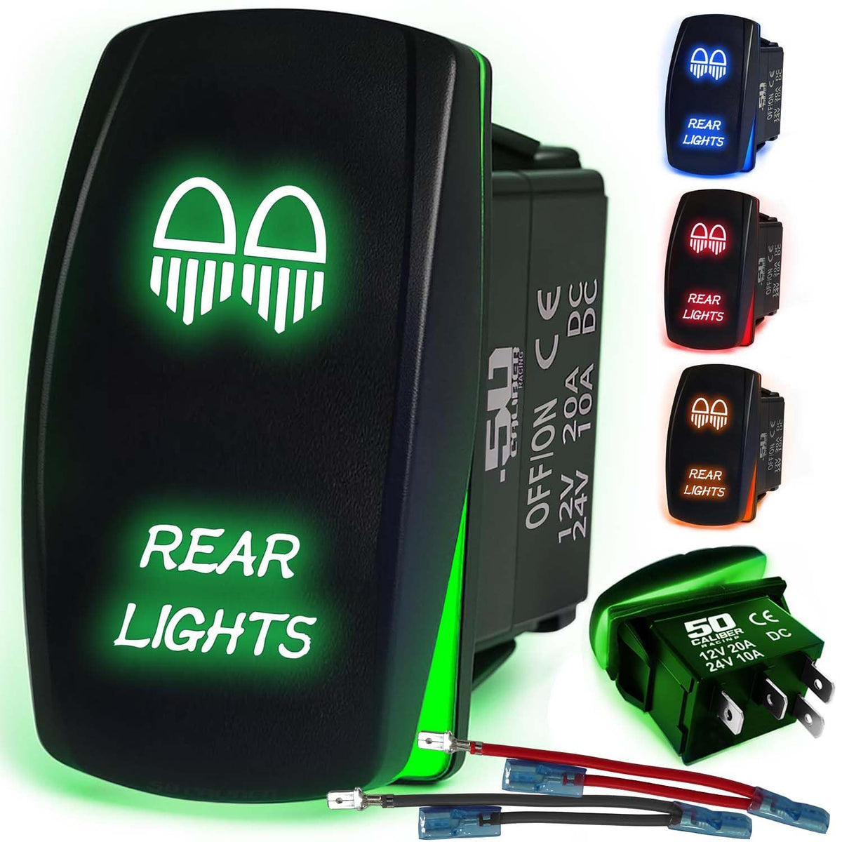 Waterproof Rocker Switch 12v ON/Off, LED Backlit with Etched Design w/Toggle Switch 12v - UTV, Auto, Boat 20A Variation
