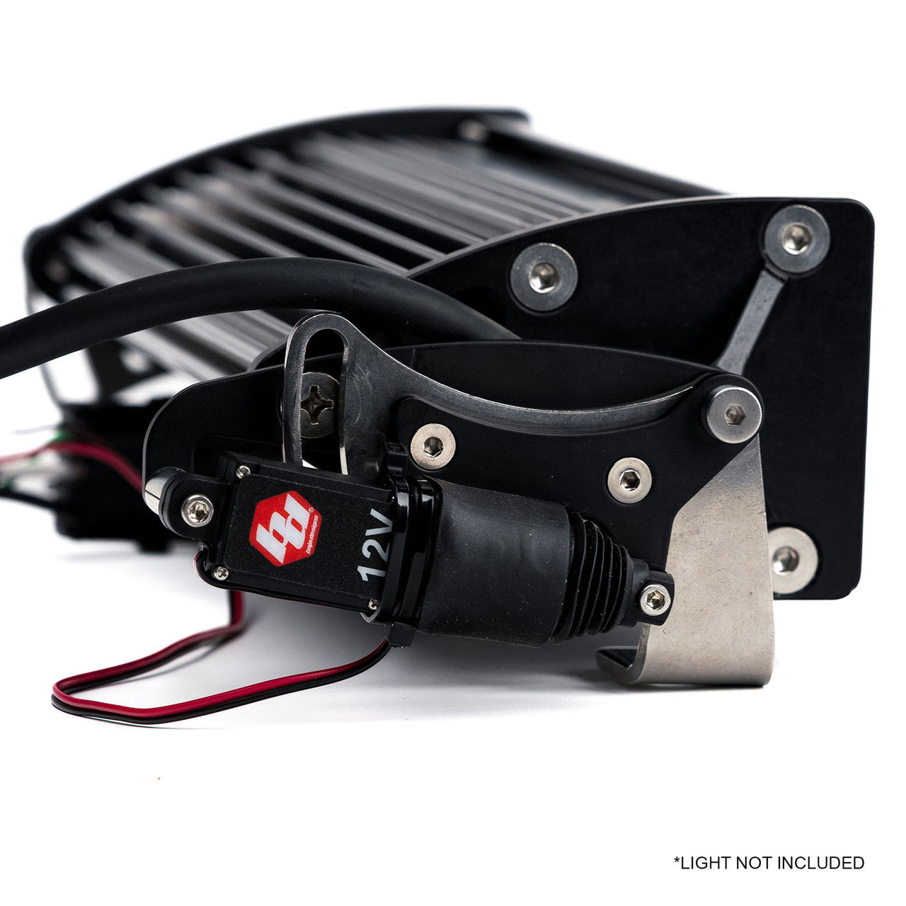 Reflex Light Actuator kit mounted on Baja Designs OnX6+ light bar for adjustable beam pitch control