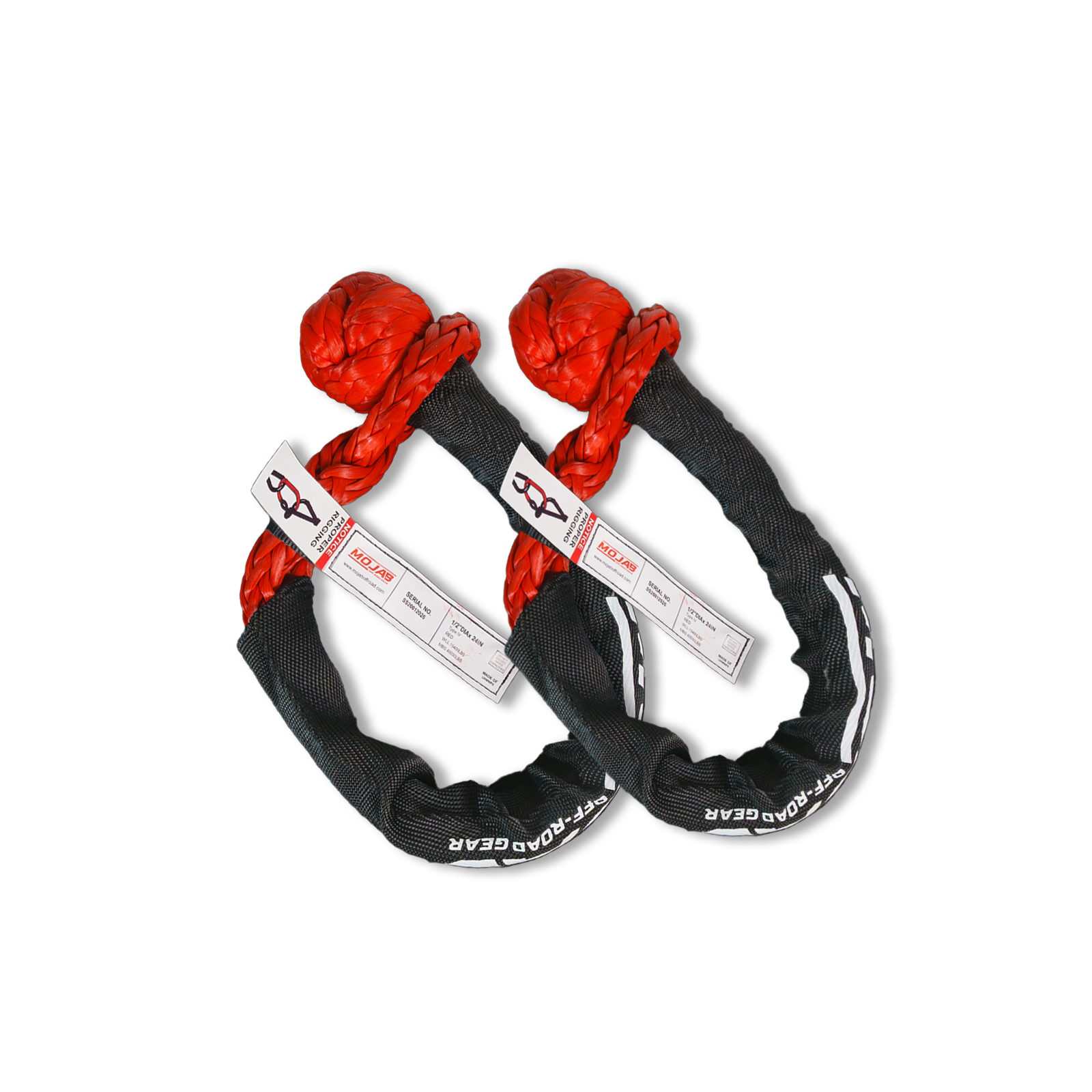 Set of 2 soft shackles 1/2''x22'' with protective sleeve and storage bag, 48,400 lbs MBS, UHMWPE material, durable and strong for off-road recovery.