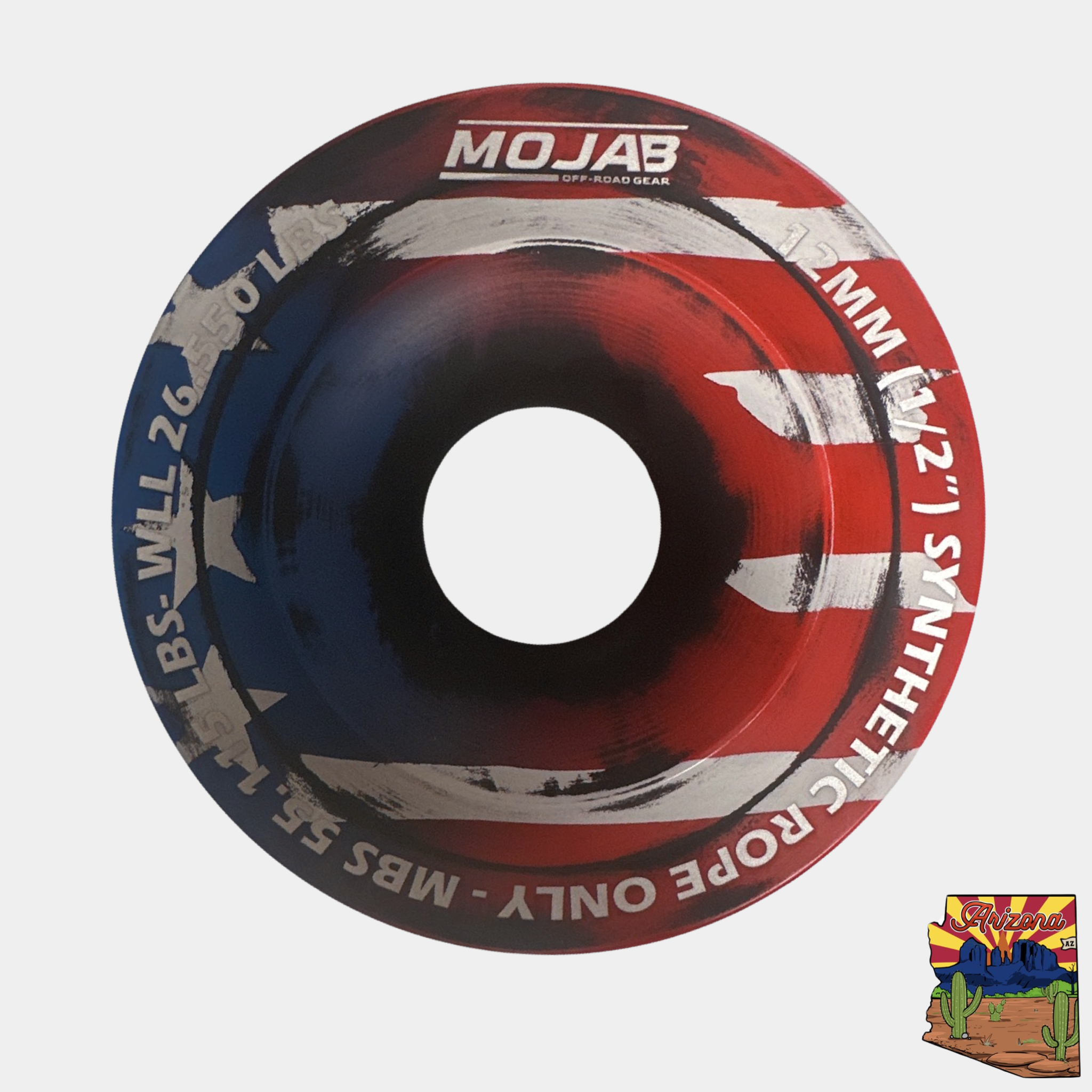 American Flag XL Snatch ring 4.7 inch diameter heavy-duty aluminum snatch ring for off-road recovery with 55,115 lbs MBS and 26,550 lbs WLL