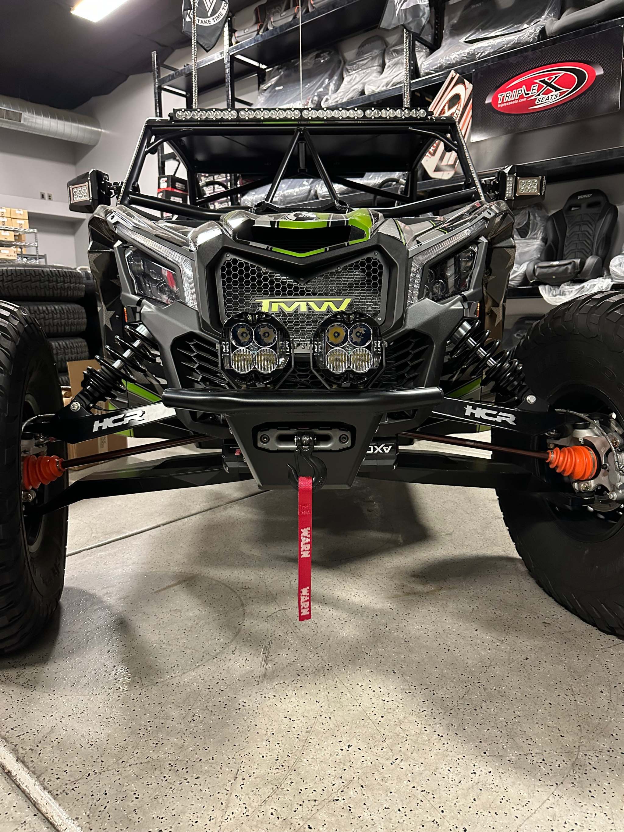 TMW Gen 2 X3 Front Winch Bumper installed on off-road vehicle with winch and lights