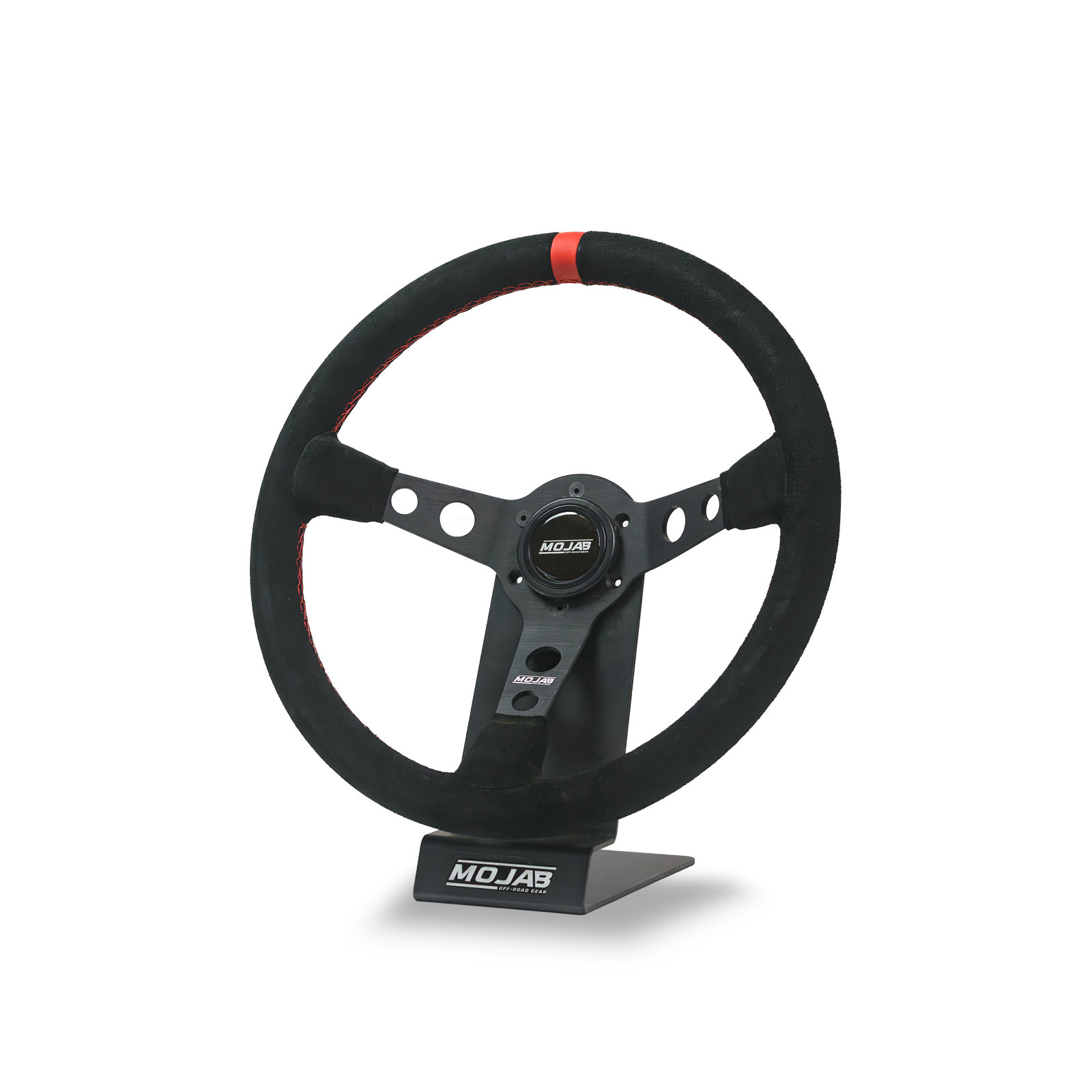 MOJAB 13.5 inch deep dish steering wheel in leather and suede with aluminum 6061 construction and universal 6-point bolt pattern