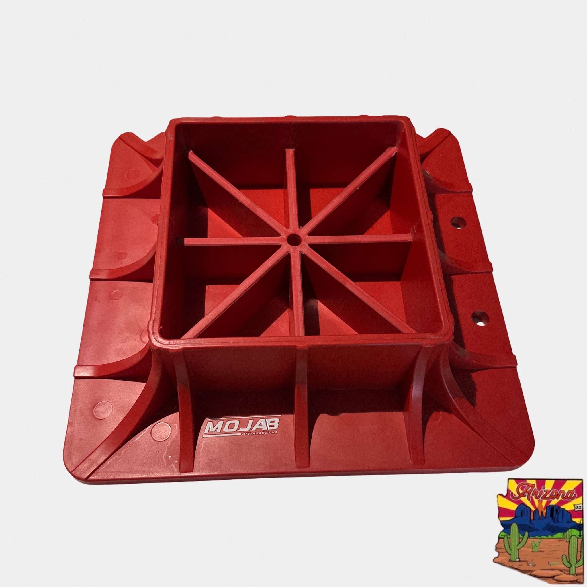 Extended MOJAB Jack Base with non-slip textured surface to prevent sinkage on soft terrain