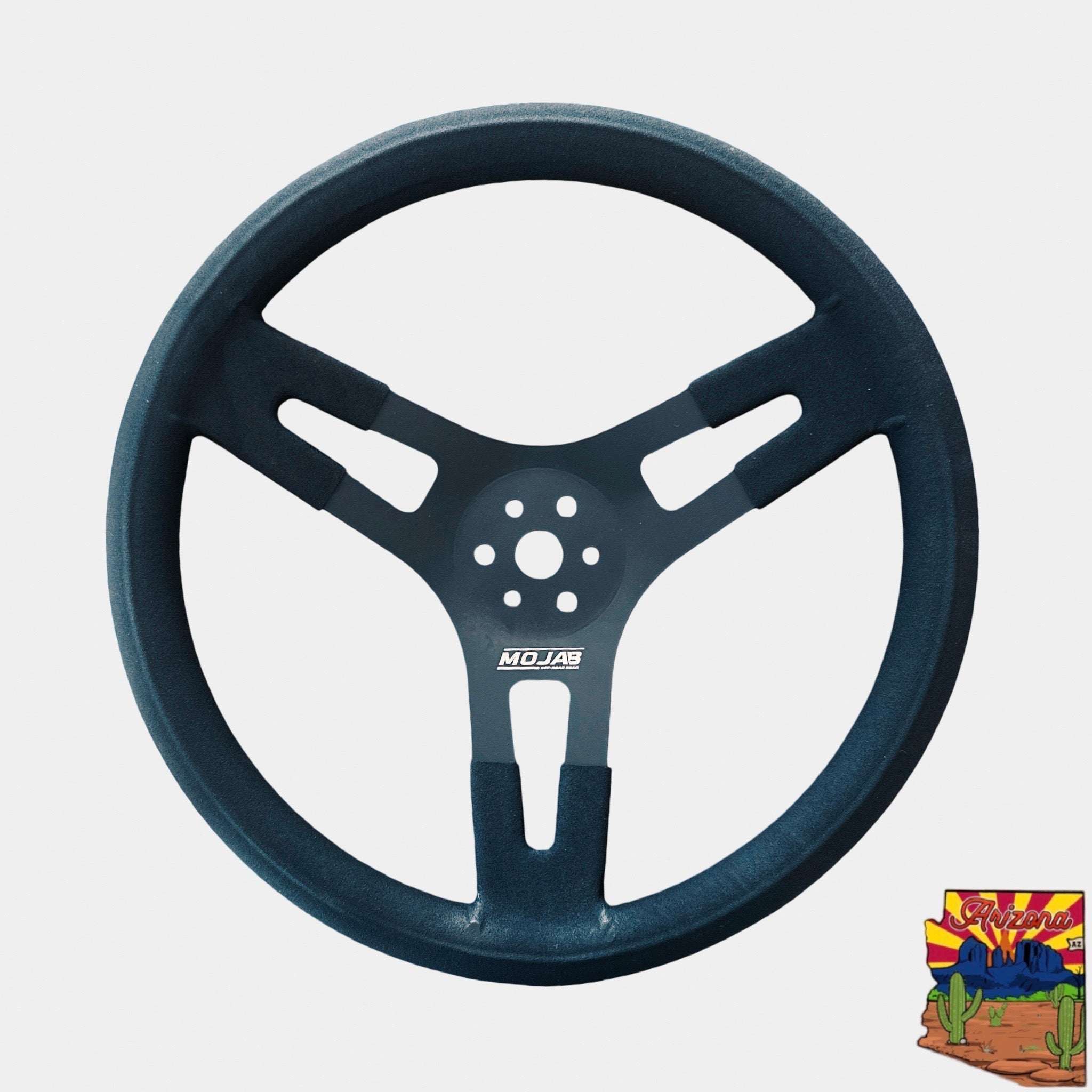 MOJAB 13" steel steering wheel with 6-bolt dual pattern, black powder-coated and durable for off-road use