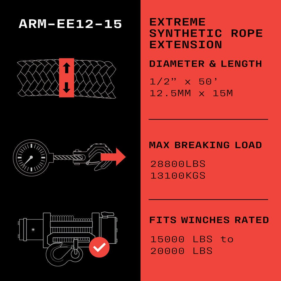 Armortek Extreme Synthetic Rope Extension 1/2" x 50' - MBL 28,800 LBS