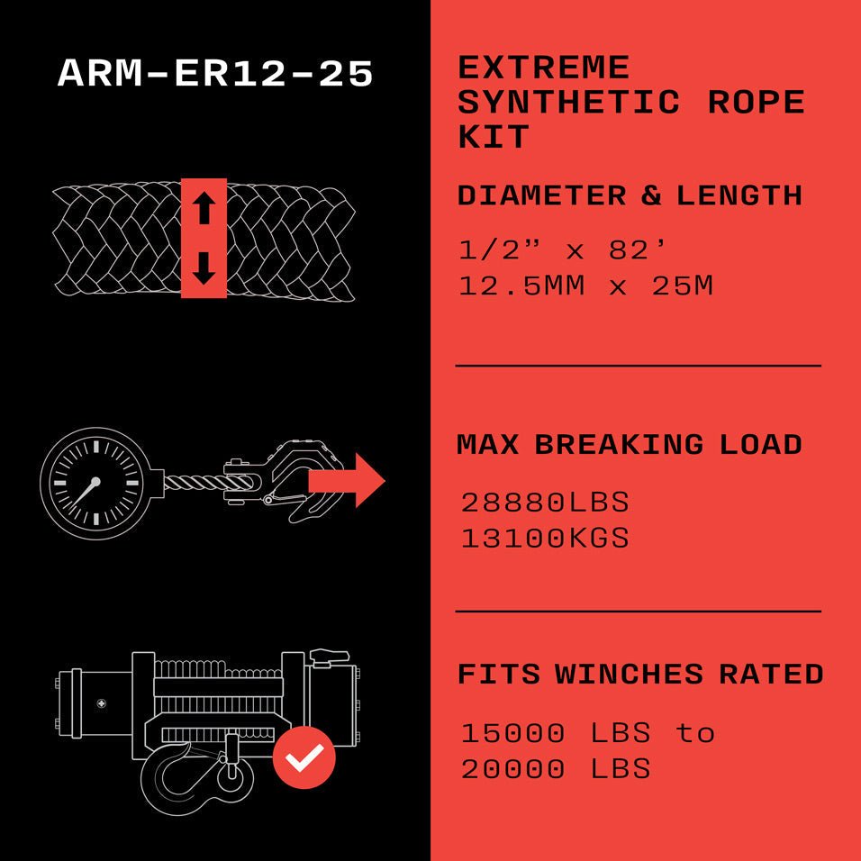 Armortek Extreme Synthetic Rope Kit 1/2" x 82' - MBL 28800 LBS.