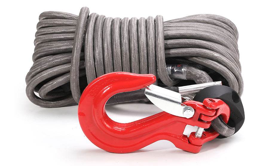Armortek Extreme Synthetic Rope Kit with durable gray synthetic winch rope and bright red heavy-duty hook for reliable winching