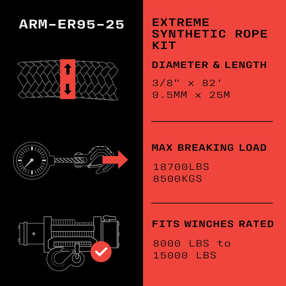 Armortek Extreme Synthetic Rope Kit 3/8" x 82' - MBL 18700 lbs