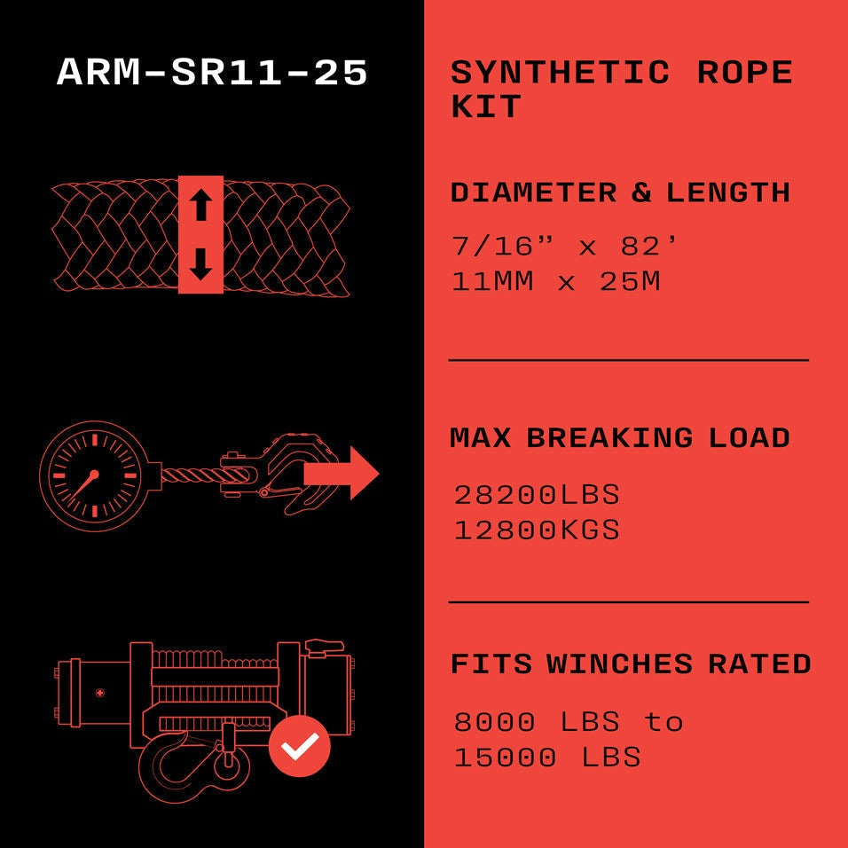 Armortek Synthetic Rope Kit 7/16" x 82' - MBL 28,200 LBS