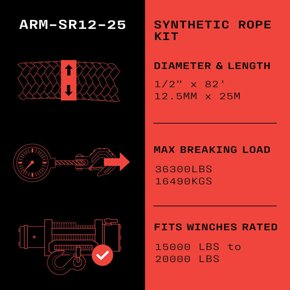 Armortek Synthetic Rope Kit 1/2" x 82' - MBL 36,300 LBS 