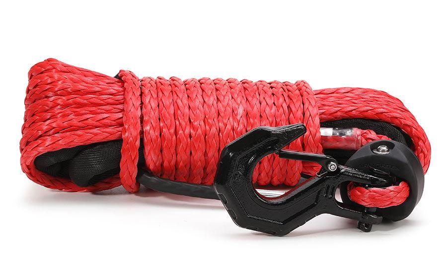 Red Armortek Synthetic Rope kit 3/8" x 50' with heavy-duty black hook and protective sleeve