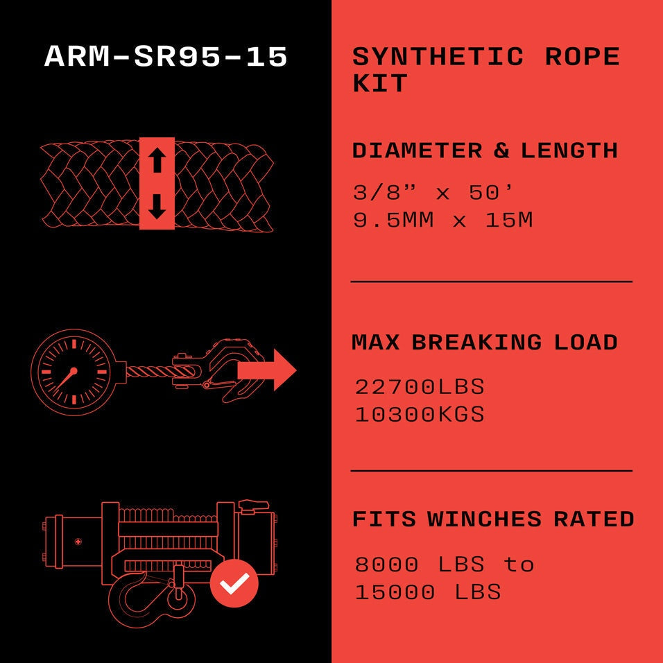 Armortek Synthetic Rope Kit 3/8" x 50' - MBL 22,700 LBS. | Heavy-Duty