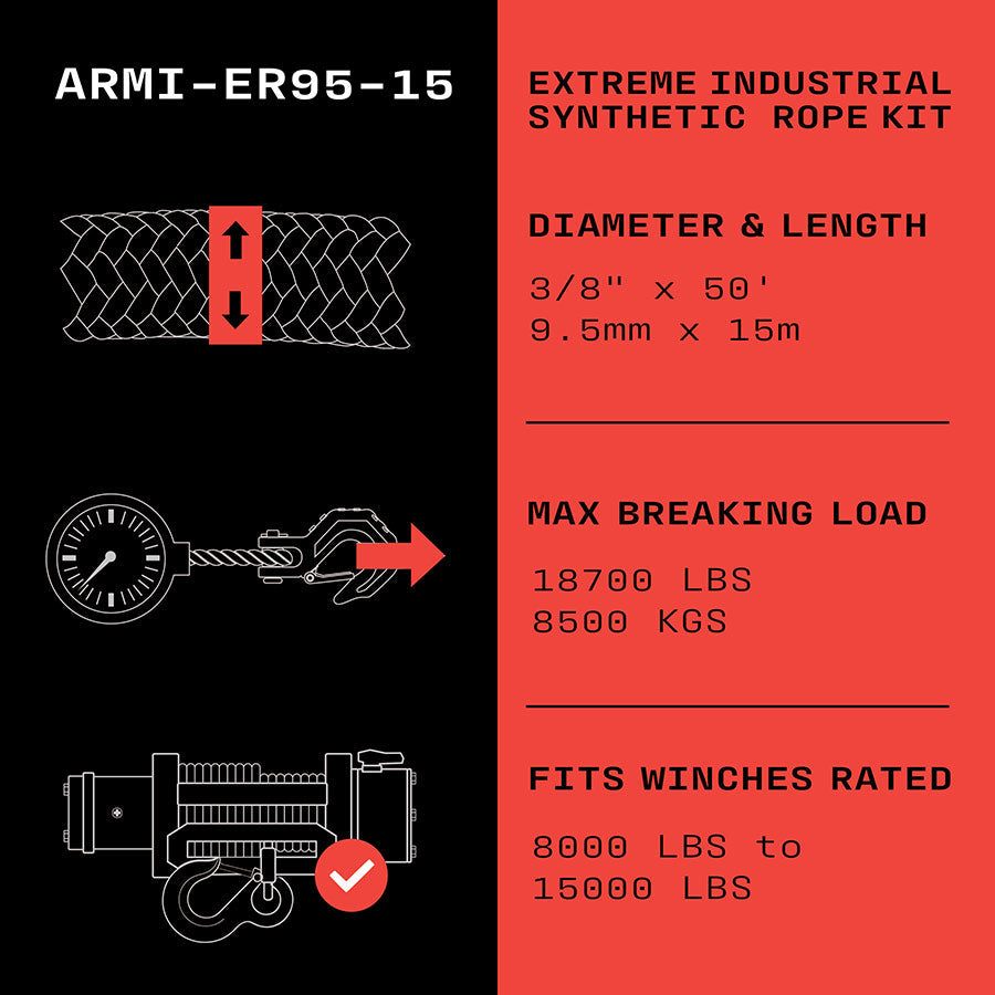 Armortek Extreme Synthetic Rope Kit - 3/8" x 50' Winch Line