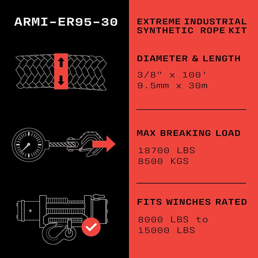 Armortek Extreme Synthetic Rope - Heavy-Duty 3/8" x 100' Winch Kit