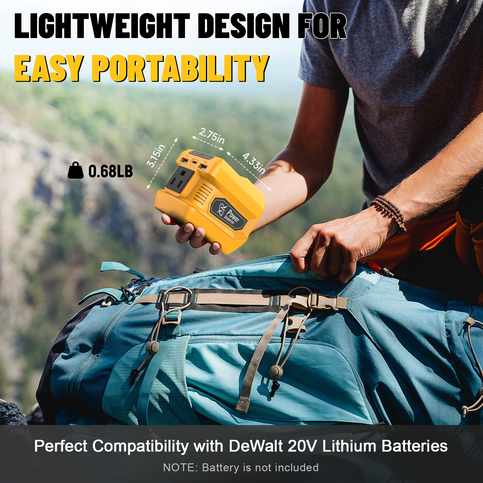 220W Power Inverter Compatible with DeWalt 20V/18V Batteries - Portable