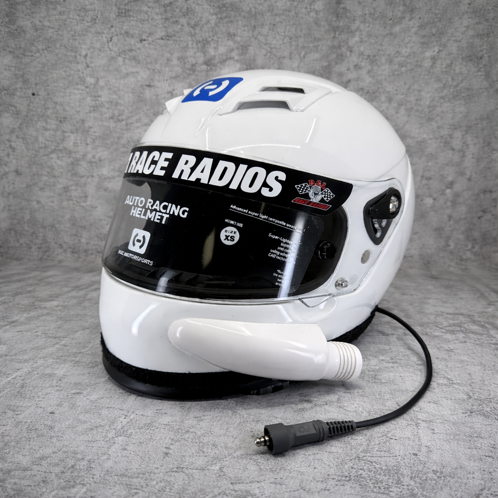 Clearance PCI Wired HJC H10 SA2020 racing helmet with RaceAir ventilation and PCI Trax wired audio system in white