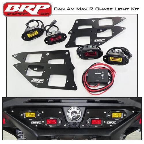 BRP Maverick R with integrated chase light kit for enhanced rear visibility and off-road durability