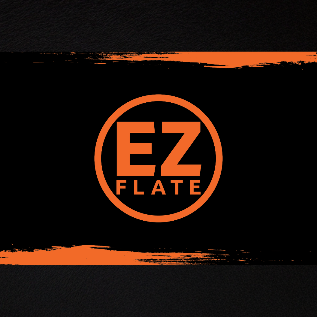 EZ FLATE whip flags logo with black and orange design