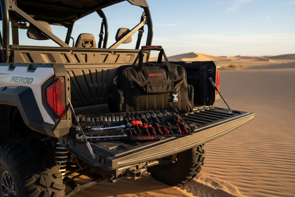 Boxo Off-Road Tool Bag with 80-piece tool set in rugged Cordura Nylon for vehicle repairs