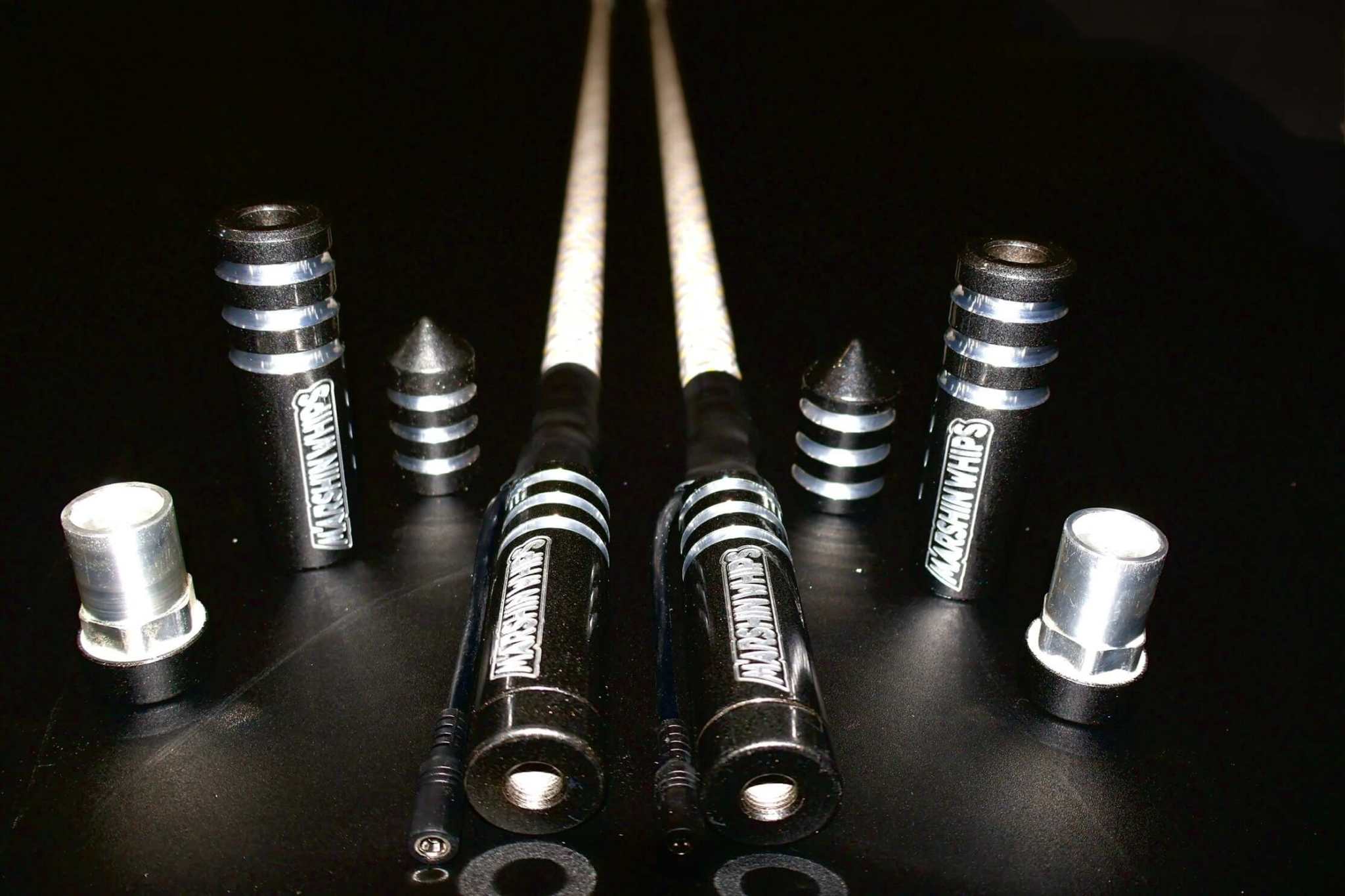 Game Changer Whips Crystal Grey Edition off-road whips with magnetic bases and LED lights set