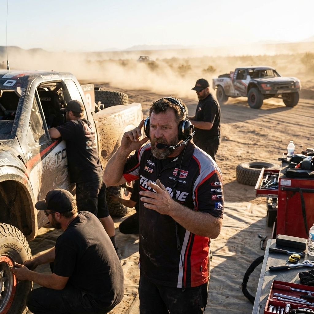 Crew Chief Headset with noise-canceling mic used by race crew during off-road event