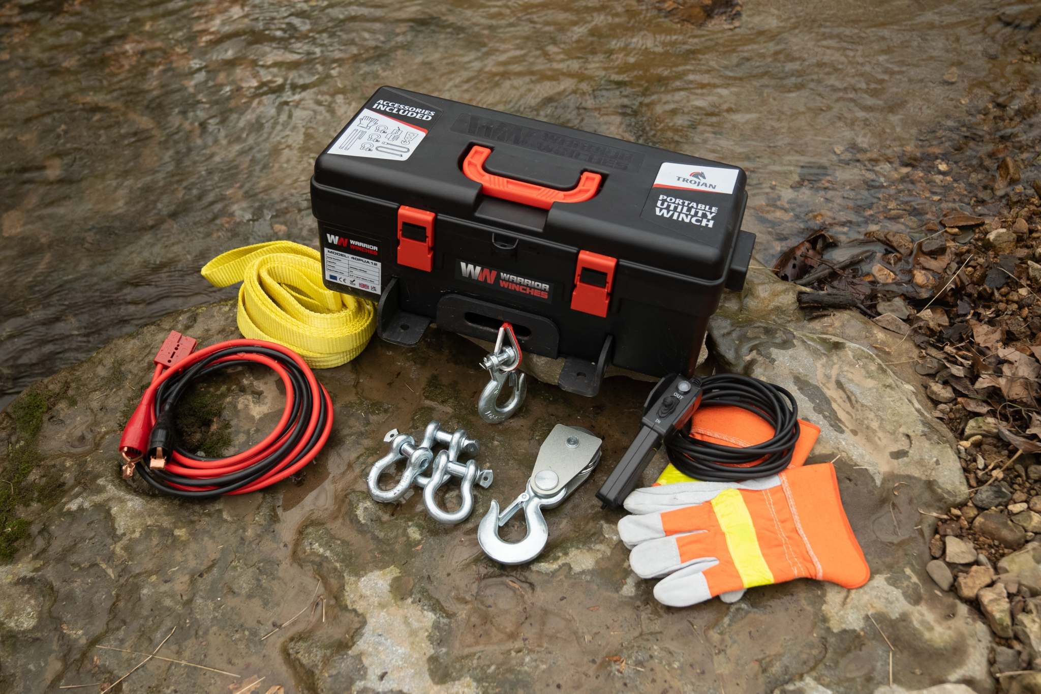 Trojan Portable Utility Winch - Heavy-Duty 4000 LB, 12V Winch