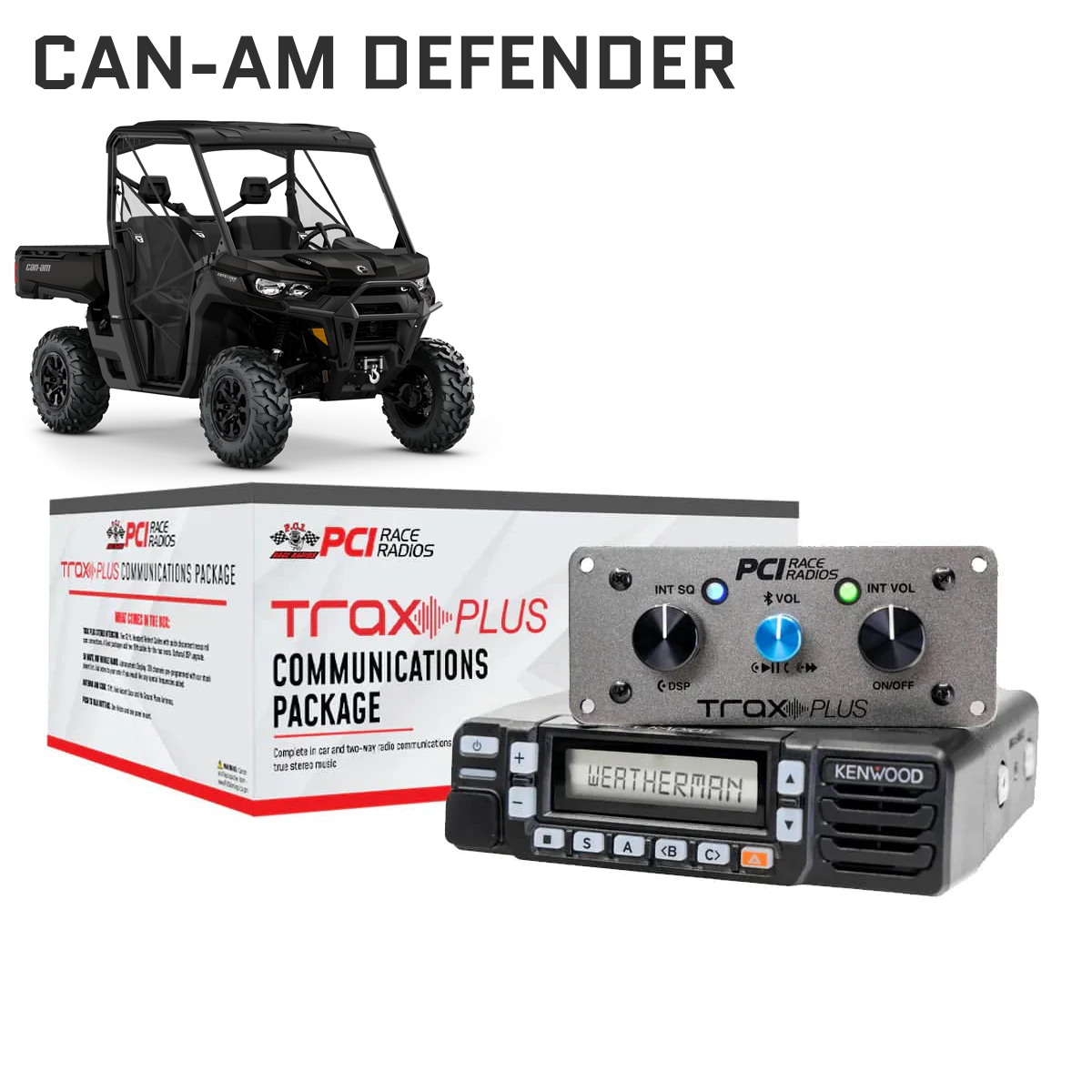 Can Am Defender Trax UTV communications package with Bluetooth intercom and mobile radios