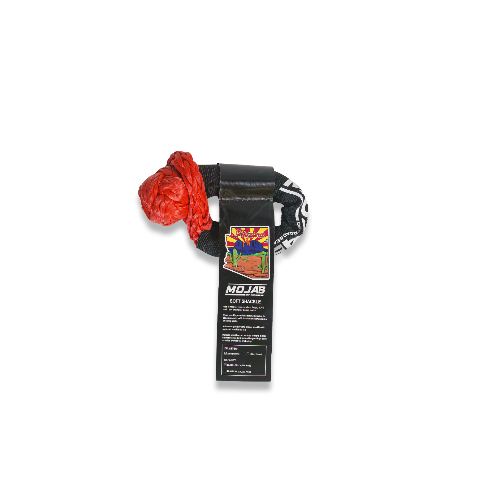 Set of 2 soft shackles 3/8" x 14" with abrasion-resistant sleeves and storage bag for off-road recovery