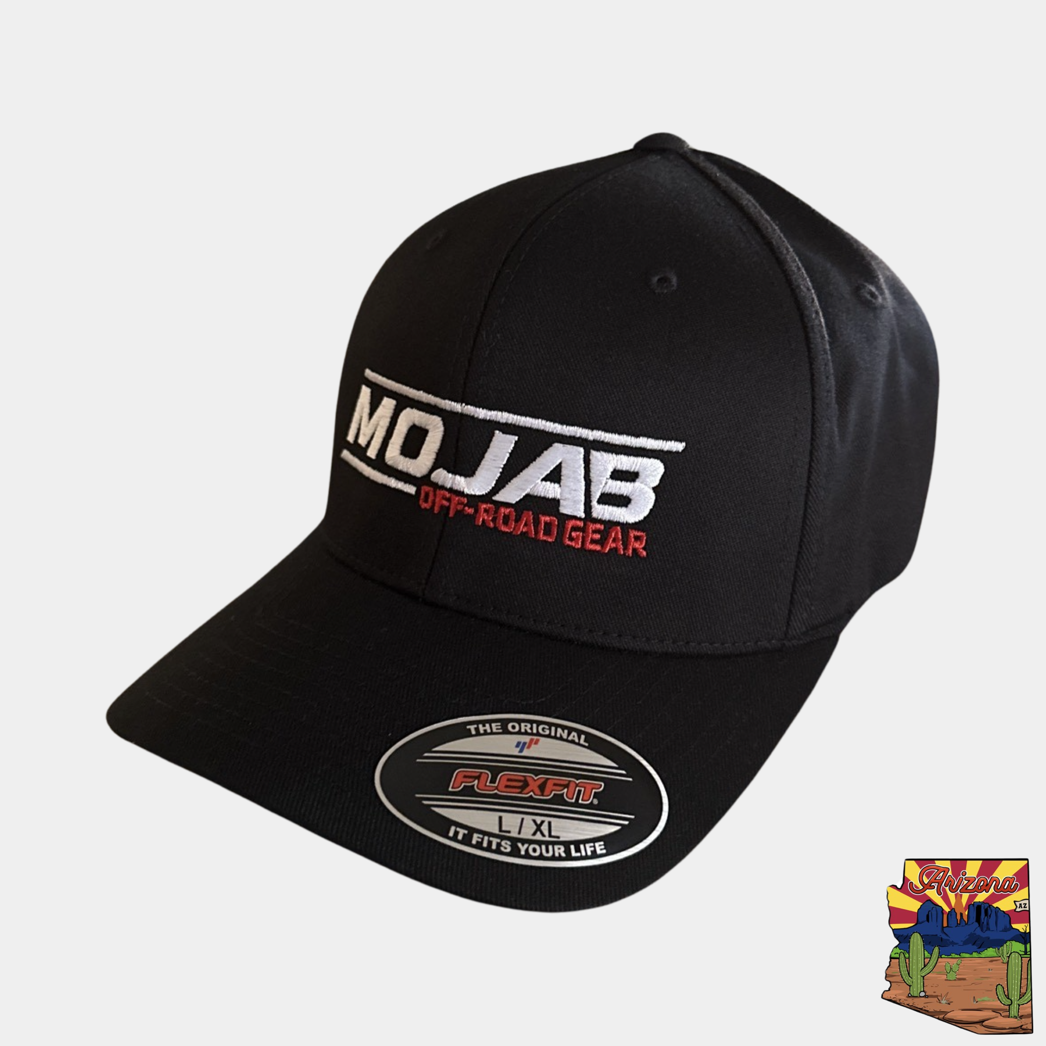 Black Mojab Flexfit 6-Panel Cap with embroidered logo and L/XL size label