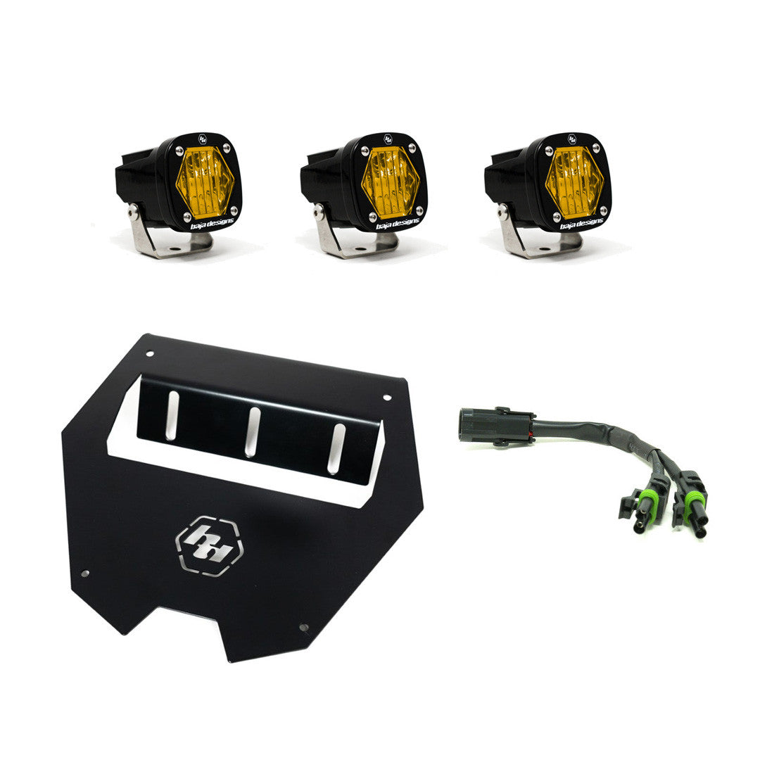 Polaris RZR Pro R S1 Lower Facia Light Kit installed on off-road vehicle with amber LED lights