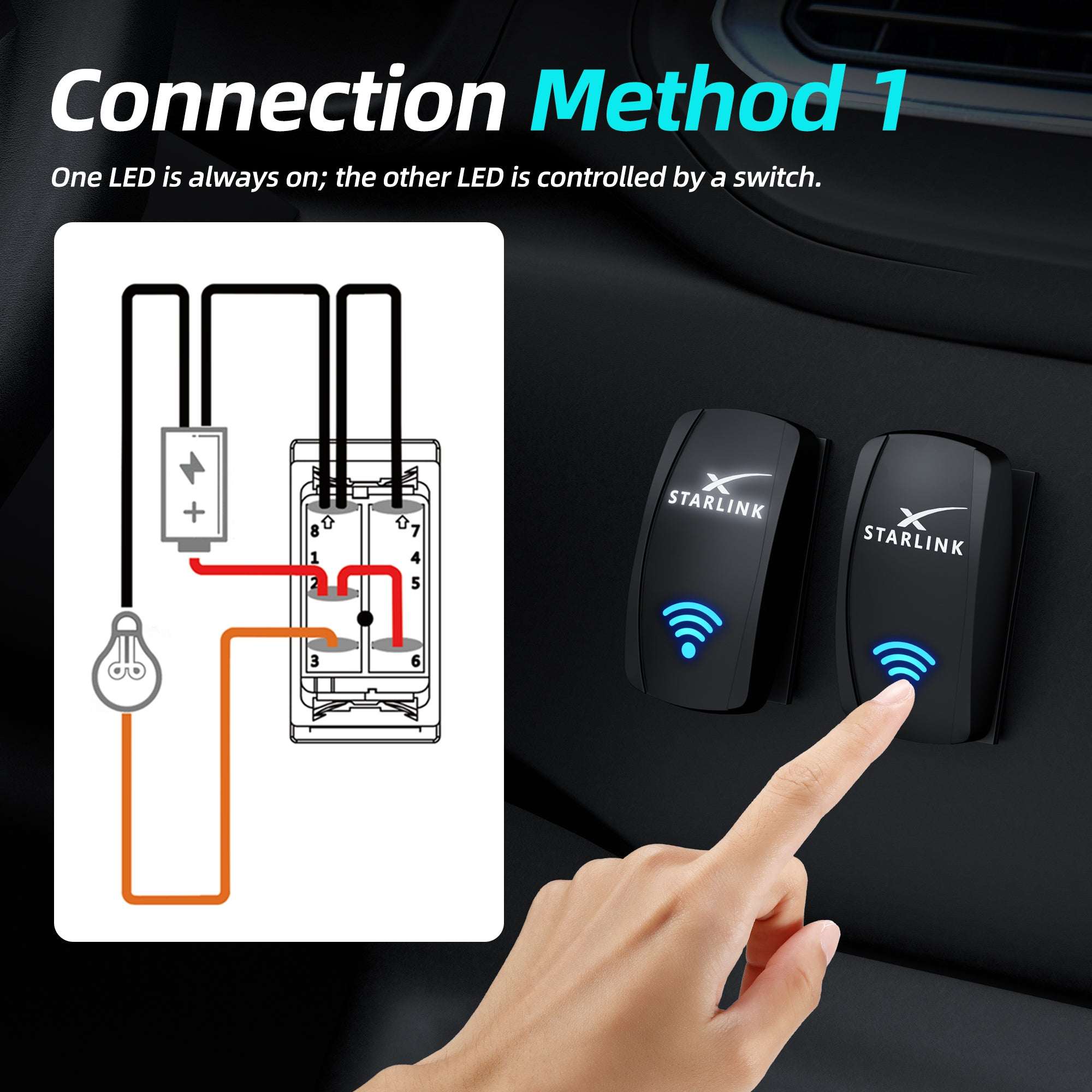 Starlink Rocker Switch 12V 24V 20A - Laser Etched ON OFF Switch