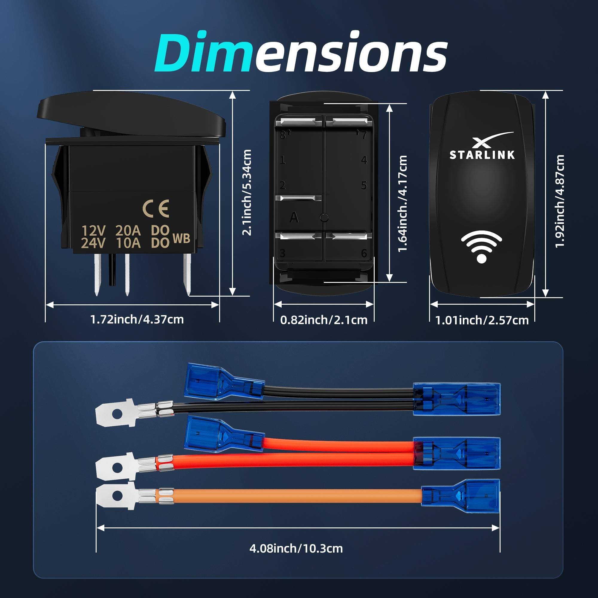 Starlink Rocker Switch 12V 24V 20A - Laser Etched ON OFF Switch