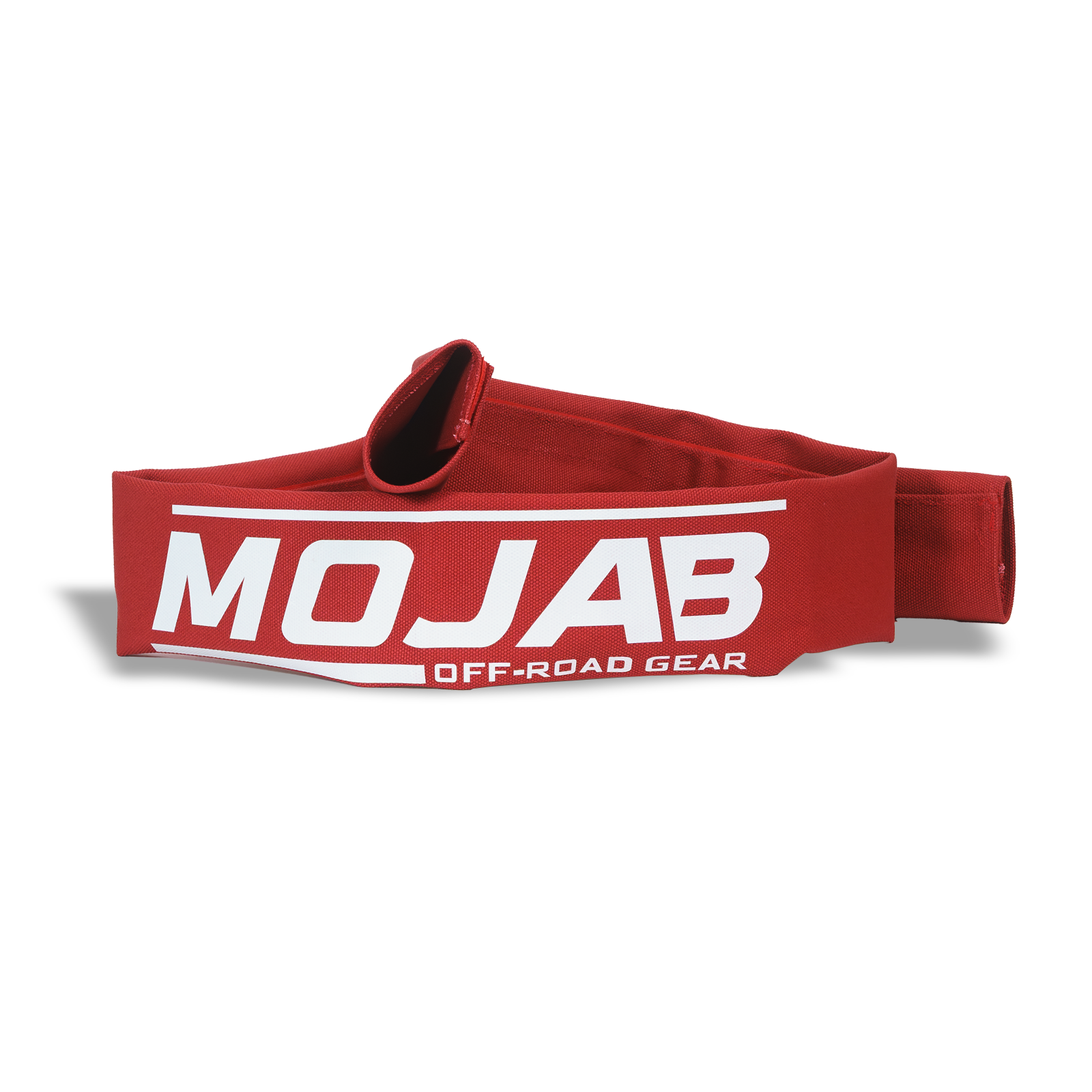 Red neoprene strap and rope sleeve with Mojab Off-Road Gear logo, protective 1/8" thick nylon hook loop material.