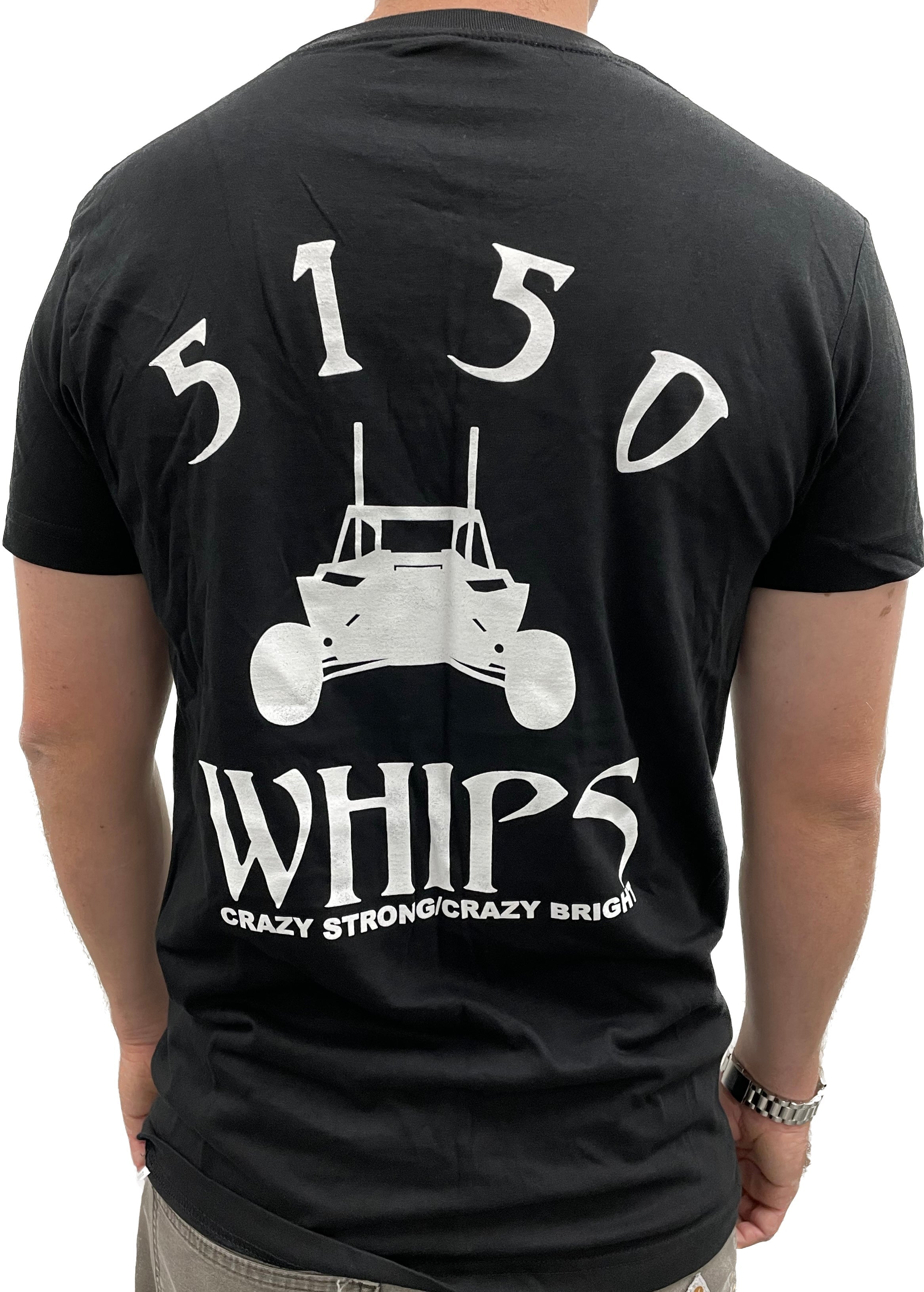 Black 5150 T-Shirt with white artwork, high-quality USA printed, available in Small to XXXL sizes