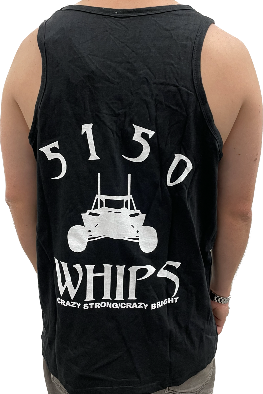 Black 5150 Mens Tank Top with white logo, perfect for showing off muscles.
