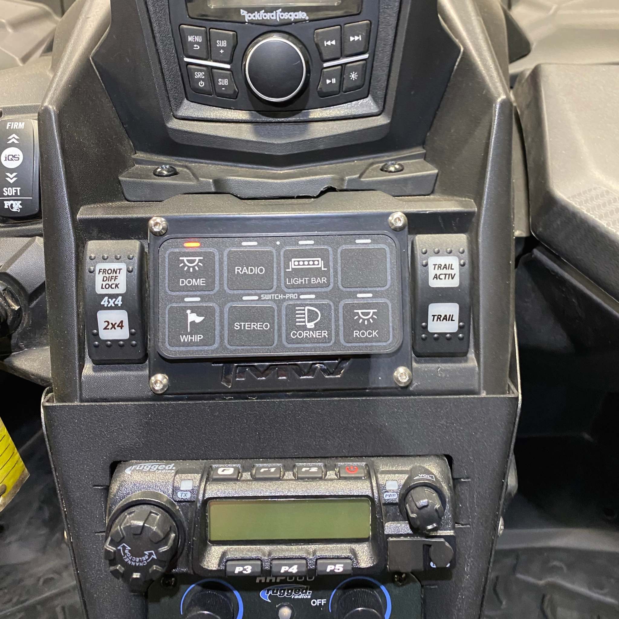 Switch pros TMW-bezel mounted on vehicle dash organizing switch panel for clean and professional look