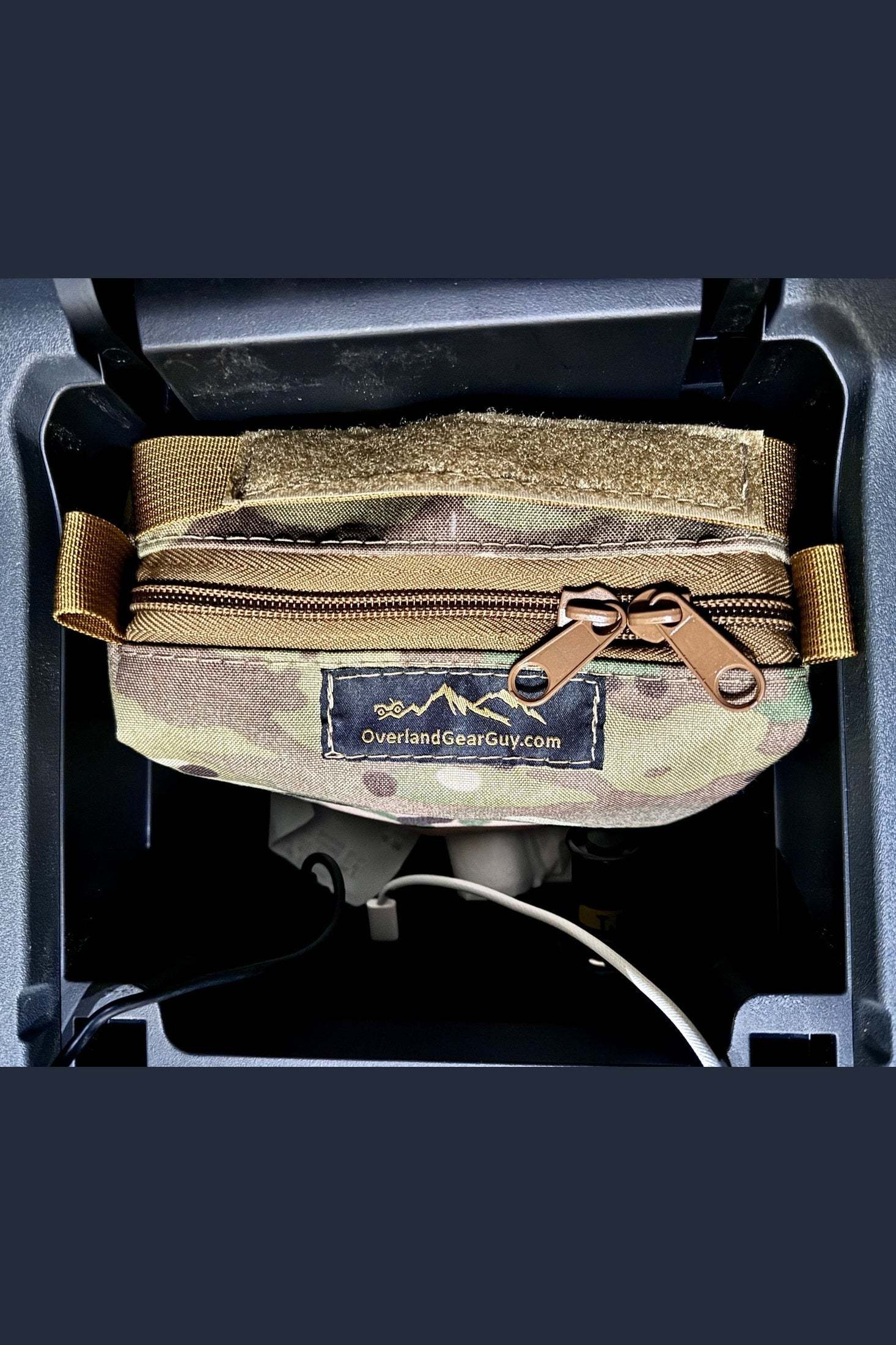 Grenadier center console storage bag with zipper, custom fit for organization.