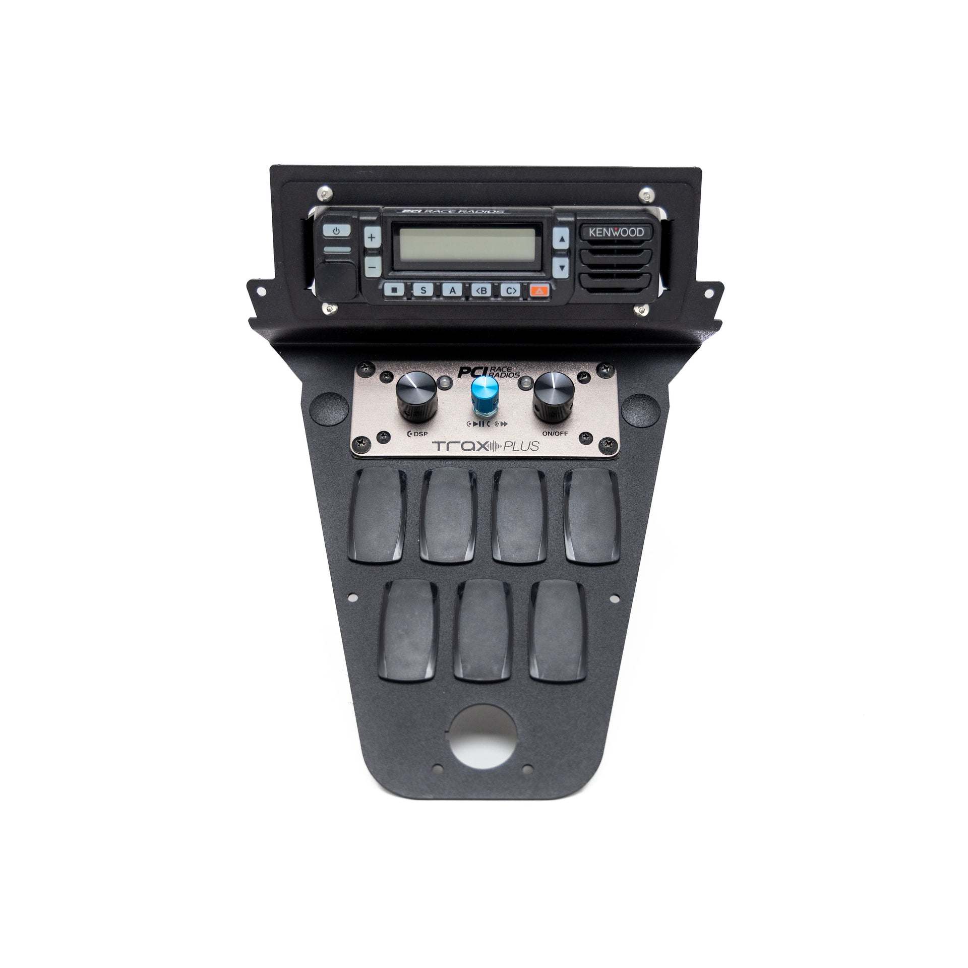 Polaris 2025 RZR Pro R radio and intercom bracket mounted with Icom and Kenwood radios for off-road communication