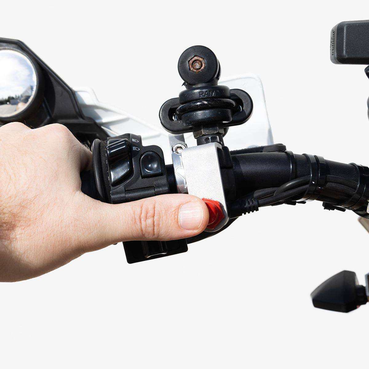 Motorcycle PTT Bolt On Nexus Race Installed - PCI Race Radios