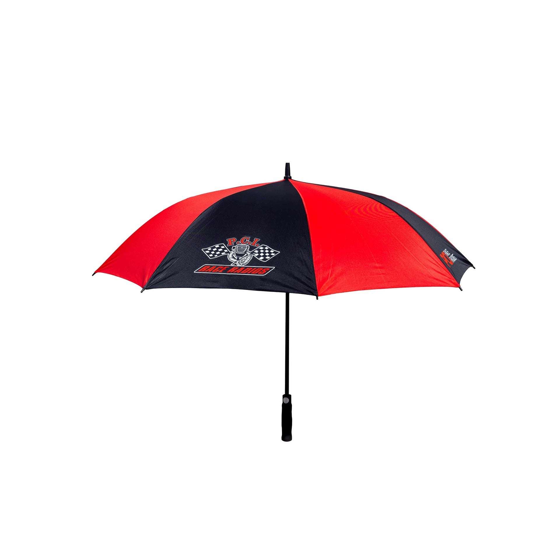 PCI Golf Umbrella black and red with PCI logos for rain protection