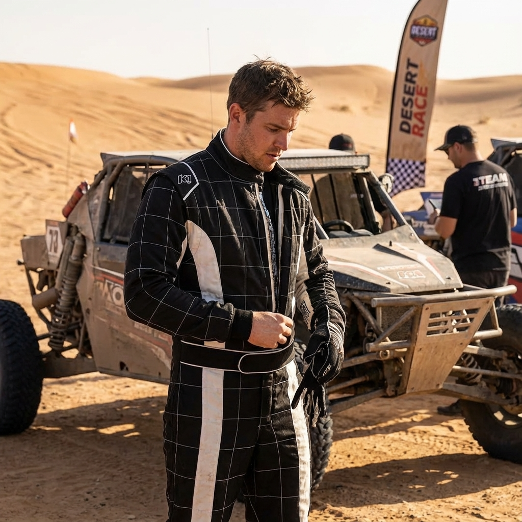 PCI 1 Layer Driving Suit SFI 3.2A/1 black and white racing suit with PROBAN® construction and Velcro closures