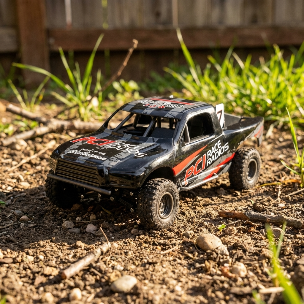 1:24 scale PCI Baja Race Truck toy with realistic off-road design and PCI branding on rugged terrain