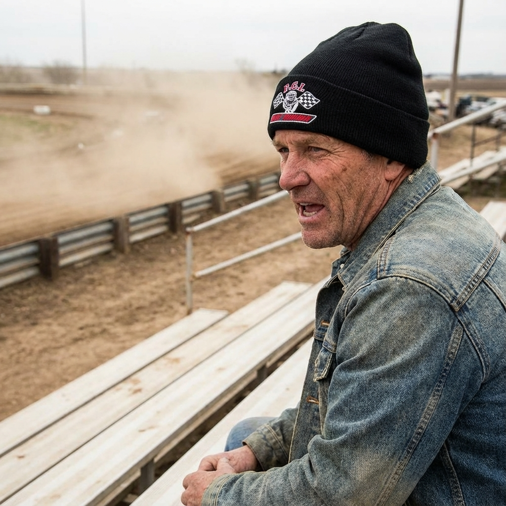 Man wearing black PCI beanie at race track in cold weather